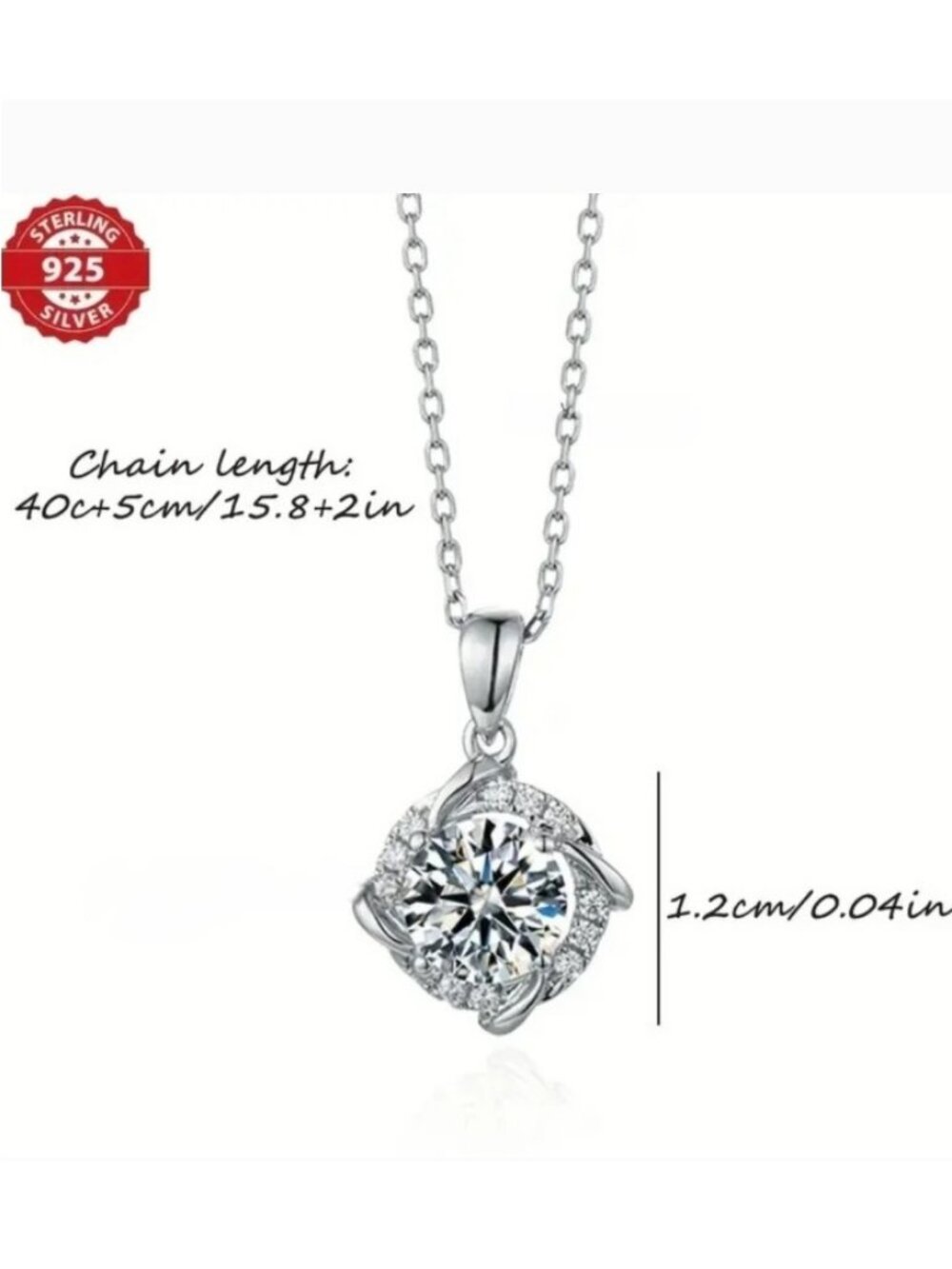 1 Carat Windmill Moissanite Halo 925 Sterling Silver Pendant Necklace - Picture 5 of 5